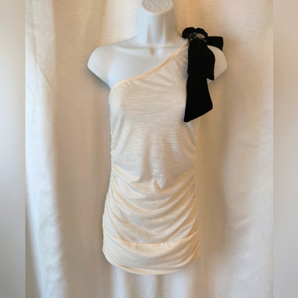Goddess toga holiday party dress one shoulder ruched bodycon with oversized bow